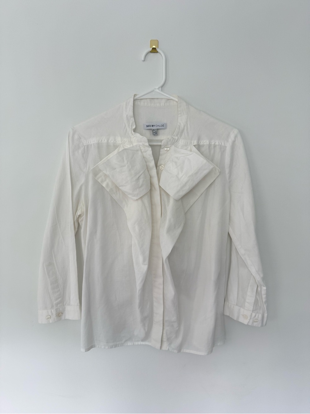 See by Chloé White Bow Front Detail Button-Up Blouse Top 42/US6 Women’s Small